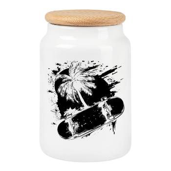 Graphismes de skateboard - Boîte à biscuits avec couvercle en bois - blanc - Devant