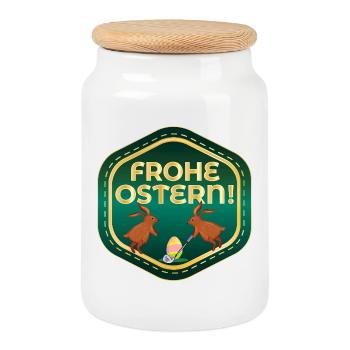 FROHE OSTERN OSTERHASE EIER GOLFSPIEL - Keksdose mit Holzdeckel - Weiß - Vorne