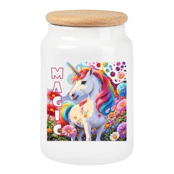 Licorne magique aux couleurs de l’arc-en-ciel animal de pouvoir - Boîte à biscuits avec couvercle en bois - blanc - Devant