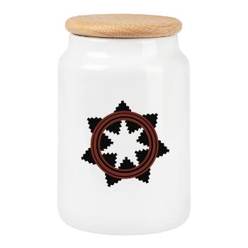 Navajo native American Wedding Basket - Cookie Jar with Wooden Lid - white - Front