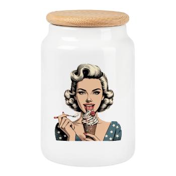 Pin Up Retro Rockabilly Eiscreme Softeis Geschenk - Keksdose mit Holzdeckel - Weiß - Vorne
