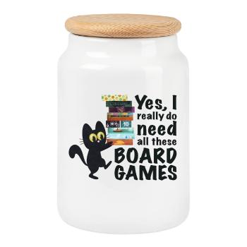 Board Game Funny Saying Cat - Cookie Jar with Wooden Lid - white - Front