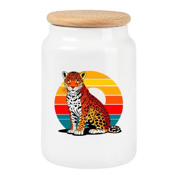 Jaguar sur la plage - Boîte à biscuits avec couvercle en bois - blanc - Devant