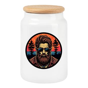 Barbe Homme - Boîte à biscuits avec couvercle en bois - blanc - Devant