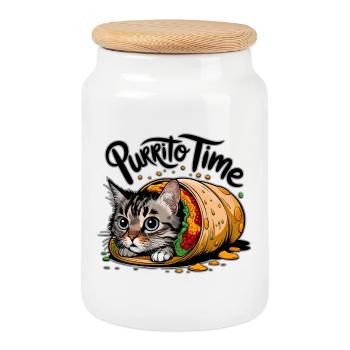 Purrito Cat - Cookie Jar with Wooden Lid - white - Front