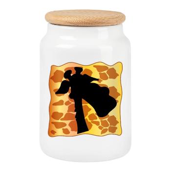 GIRAFFE RAFF PATTERN - Cookie Jar with Wooden Lid - white - Front