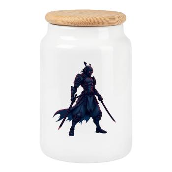 Illustration de guerrier cyber-samouraï - Boîte à biscuits avec couvercle en bois - blanc - Devant