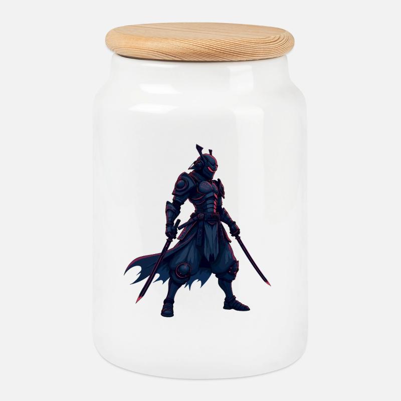 Cyber Samurai Krieger Illustration - Keksdose mit Holzdeckel - Weiß