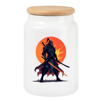 Guerrier ninja noir avec lame ardente - Boîte à biscuits avec couvercle en bois - blanc - Devant