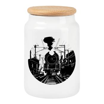 Dessin ferroviaire - Boîte à biscuits avec couvercle en bois - blanc - Devant