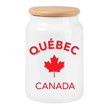 QUEBEC CANADA - Cookie Jar with Wooden Lid - white - Front