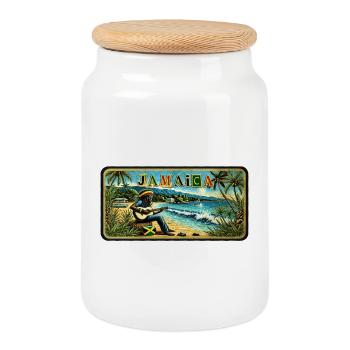 Jamaica Reggae Vibes - Cookie Jar with Wooden Lid - white - Front