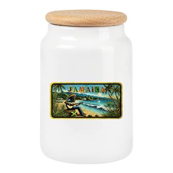 Jamaica Reggae Vibes - Cookie Jar with Wooden Lid - white - Front