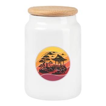 Jardin Zen Japonais – Harmonie de la Nature - Boîte à biscuits avec couvercle en bois - blanc - Devant