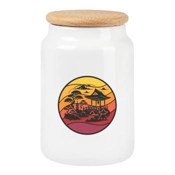 Jardin Zen Japonais – Harmonie de la Nature - Boîte à biscuits avec couvercle en bois - blanc - Devant