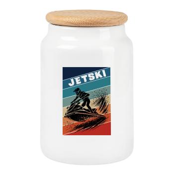 Jet Ski vintage – Surfez sur les vagues - Boîte à biscuits avec couvercle en bois - blanc - Devant