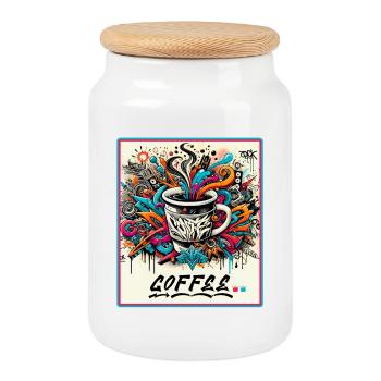 Coffee Graffiti Explosion - Cookie Jar with Wooden Lid - white - Front