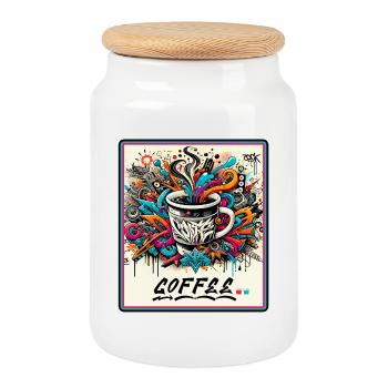 Coffee Graffiti Explosion - Cookie Jar with Wooden Lid - white - Front
