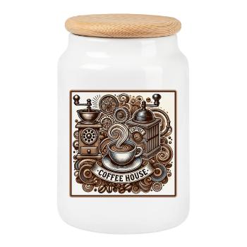 Vintage Coffeehouse Vibes - Keksdose mit Holzdeckel - Weiß - Vorne