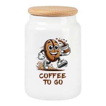 Coffee to Go – Happy Coffee Bean - Cookie Jar with Wooden Lid - white - Front