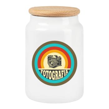 Retro Fotografia Kamera - Keksdose mit Holzdeckel - Weiß - Vorne