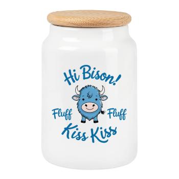 Hi Bison Fluff Fluff - Cookie Jar with Wooden Lid - white - Front