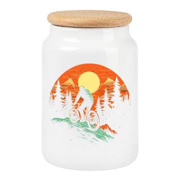 Mountain biking illustration - Cookie Jar with Wooden Lid - white - Front