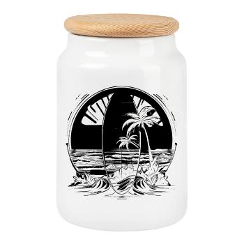 Surf - Boîte à biscuits avec couvercle en bois - blanc - Devant