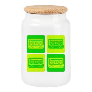 Retro Kassette – Vintage Musik Design - Keksdose mit Holzdeckel - Weiß - Vorne
