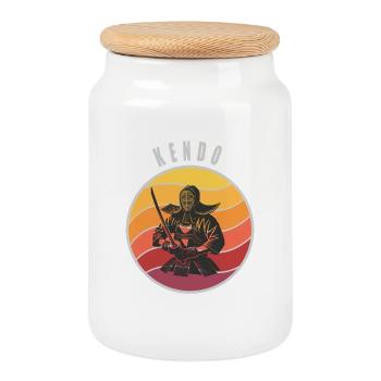 Retro Kendo Samurai Style - Cookie Jar with Wooden Lid - white - Front