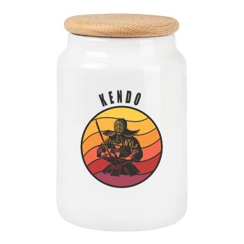 Retro Kendo Samurai Style - Cookie Jar with Wooden Lid - white - Front