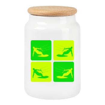 Kitesurfing Pop Art Style - Cookie Jar with Wooden Lid - white - Front