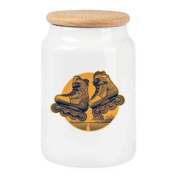 Vintage roller skate orange street pop illustration - Cookie Jar with Wooden Lid - white - Front