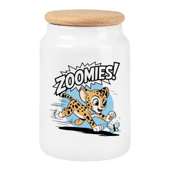 Zoomies – Cheetah Chasing a Butterfly - Cookie Jar with Wooden Lid - white - Front