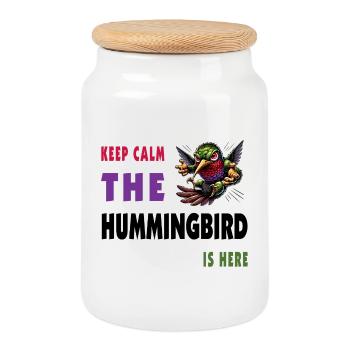 Keep calm - the hummingbird is here - Cookie Jar with Wooden Lid - white - Front