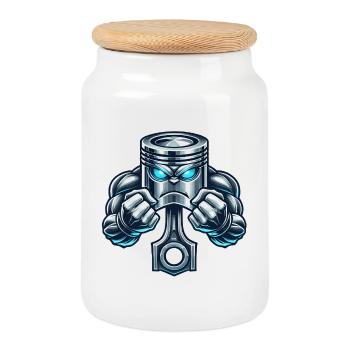 Conception du piston musculaire - Boîte à biscuits avec couvercle en bois - blanc - Devant