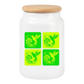 Hummingbird & Blossom – Nature Design - Cookie Jar with Wooden Lid - white - Front