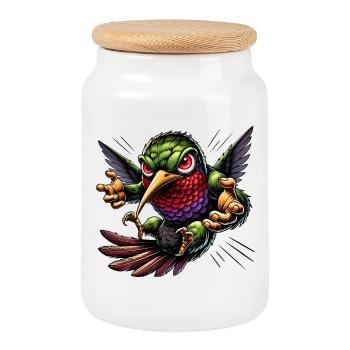 Hummingbird Design - Cookie Jar with Wooden Lid - white - Front