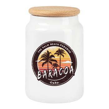 Baracoa Palmen und Strand Design - Keksdose mit Holzdeckel - Weiß - Vorne