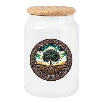 Racines de la patrie L’olivier - Boîte à biscuits avec couvercle en bois - blanc - Devant