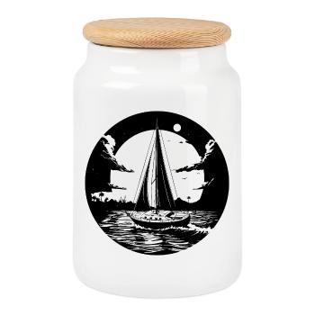 Voile graphique - Boîte à biscuits avec couvercle en bois - blanc - Devant