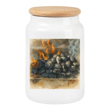 Grillkunst in Aquarell – Glut & Flammen BBQ - Keksdose mit Holzdeckel - Weiß - Vorne