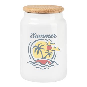 Tropische Sommer-Sonnenuntergangslandschaft - Keksdose mit Holzdeckel - Weiß - Vorne
