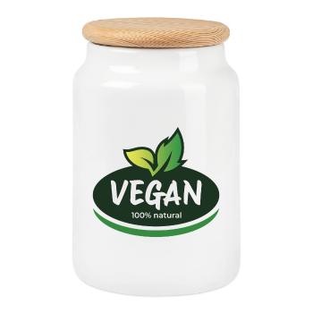 Végétalien 100 % naturel. Choix conscient - Boîte à biscuits avec couvercle en bois - blanc - Devant