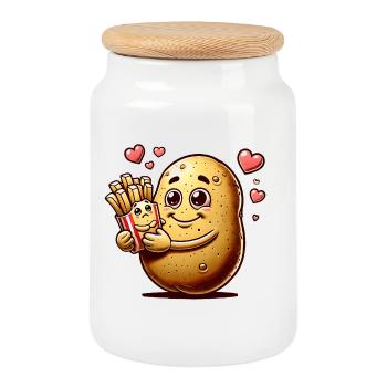 Potato loves fries - Cookie Jar with Wooden Lid - white - Front