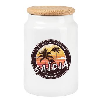 Saïdia Morocco Palm Tree Design - Cookie Jar with Wooden Lid - white - Front