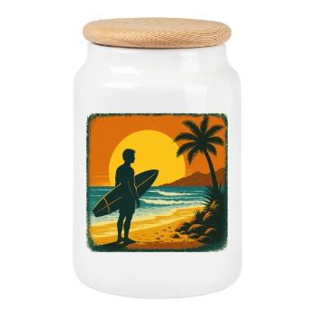 Surfeur Surfeur rétro cool Surf vintage - Boîte à biscuits avec couvercle en bois - blanc - Devant