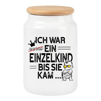 Einzelkind war gestern – Schwester kam! - Keksdose mit Holzdeckel - Weiß - Vorne