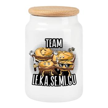Team Le.Ka.Se.Mi.Gu – Brotzeit Crew - Keksdose mit Holzdeckel - Weiß - Vorne