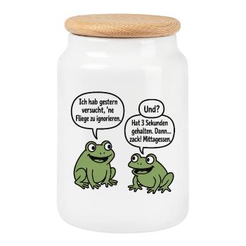 Frog humor: fly ignores joke - Cookie Jar with Wooden Lid - white - Front